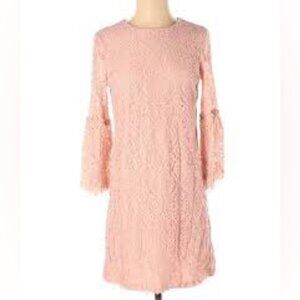 Worthington Blush Pink Lace Dress Womens bell sleeves lined wedding brunch tea